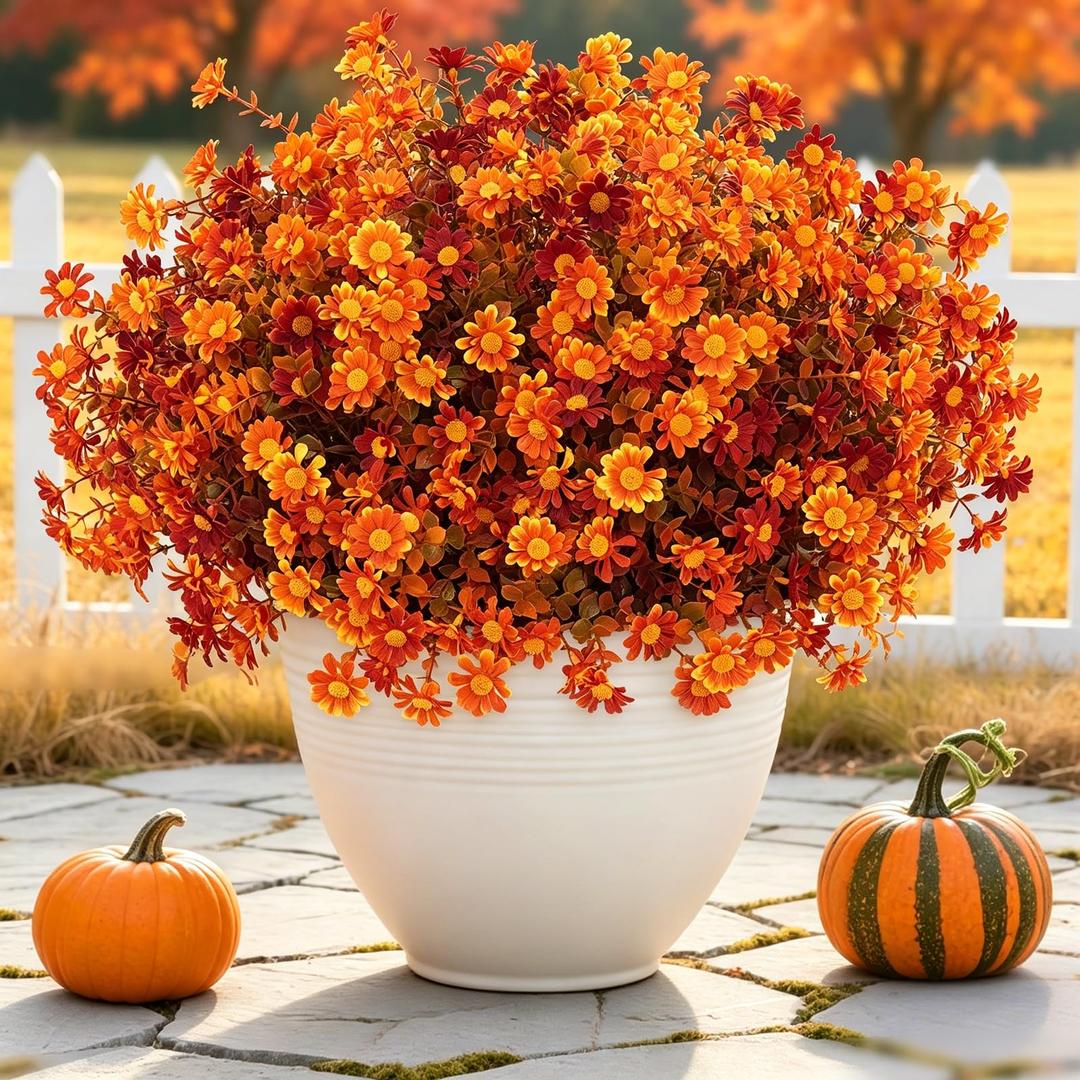 SOMYTING Artificial Fall Flowers for Outdoors, 12 Bundles, Fall Red