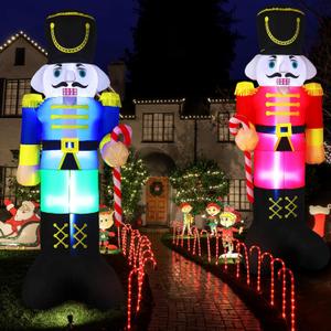 Bencailor 2 Pcs 8 ft Christmas Inflatables Nutcracker Outdoor Decoration Christmas Blow up Yard Decoration Inflatables Nutcracker Soldier Outdoor Decor Built in LED Lights for Xmas Lawn Garden Holiday (Red,Blue)