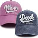 2PCS Mom and Dad EST 2025 2026 Hat, 3D Embroidered Adjustable New Parents Gifts Baseball Cap