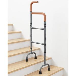 20-Level Adjustable Stair Climbing Assist Cane & Elderly Stair Lift Assist with Anti-Slip Handle & Stabilizing Feet, 300lbs Capacity for Seniors, Standard Steps-Patent Pending (Grey)