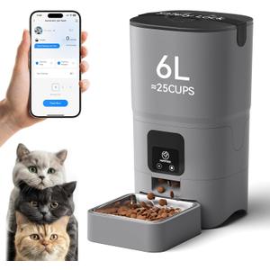 PAPIFEED Automatic Cat Feeder Upgrade, WiFi Pet Feeder with APP Control for Remote Feeding, Detachable for Easy Clean, Dual Power Supply,1-10 Meals Per Day for Multiple Pets(Gray) (Grey)
