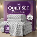 Queen Quilt Bedding Set - Cloud Soft All-Season Bedspread 3 PC w/Shams, Bed Quilt Queen Size Coverlet - Oversized, Light Weight, Ultra Durable, Easy Care - 90 x 96 in (White)