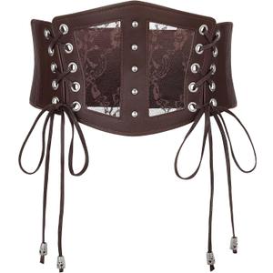 XZQTIVE Lace Corset Belts for Women Elastic Stretchy Tied Waspie Wide Cinch Waist Belt for Dress (Brown, S)