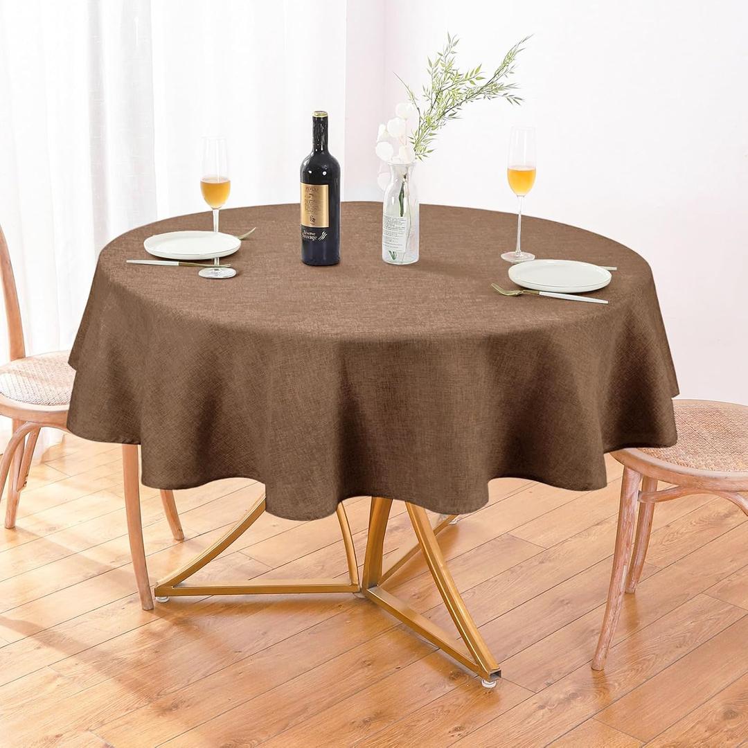 AUSSPVOCT Textured 50 Inch Round Tablecloth Up to 35'' Dia Tables Waterproof Wipeable Fall Table Cloth Wrinkle Free Circle Dining Table Cover for Birthday Farmhouse Thanksgiving Party Tablecloths (Coffee)