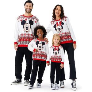 Disney family matching sweatshirt Stitch Mickey Spiderman print long sleeve winter Christmas mom dad kids loose fit red (4-5T)