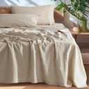 SONORO KATE 100% French Pure Linen Sheets, Breathable and Durable Linen Queen Size Sheets, Anti-Tear Linen Bed Sheets, Machine Washable, 16 Inch Deep Pocket - 4 Piece (Natural Linen, Queen)
