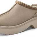 Vilanva Platform Clogs for Women Cozy Suede Fall Slippers with Warm Fur Lined Slip on Shoes Outdoor Indoor House (7.5, Sand)