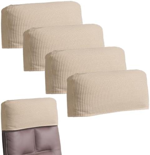 NEUORTBURG Office Chair Headrest Cover Stretchable Headrest Slipcover for Office Chairs Jacquard Head Rest Furniture Protector for High Back Computer Chairs Set of 4 Beige