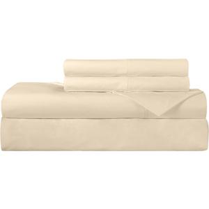 ROYALE LINENS 300 Thread Count 100% Long Staple Combed Cotton Sheet Set - 4 Piece Full Bed Sheets - 1 Fitted, 1 Flat, 2 Pillow Cases -Soft Cool & Crisp Sheet Set (Full, Cream)