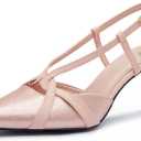 Women's Slingback Kitten Heels - Closed Pointed Toe Pumps with Cross-Strap Low Heel Dress Shoes for Wedding, Party & Daily Wear (Pink)