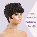 MOONSHOW Short Curly Wigs for Black Women Pixie Cut Wig Black Short Pixie Wigs for Black Women Pixie Cut Curly Wig with Bangs Black Pixie Wigs for Women