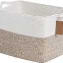 Goodpick Woven Storage Baskets for Organizing, Blanket Basket Living Room, Rope Baskets for Storage, Rectangle Toy Basket With Handles, Brown and White, 18 x 14 x 12 Inches