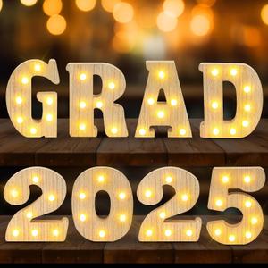 Fovths 2025 Graduation Decorations 8 Piece LED Light up Letters Grad Sign Class of 2025 Graduation Table Centerpieces Decor Wooden Marquee Letters Sign for High School College Party Favor
