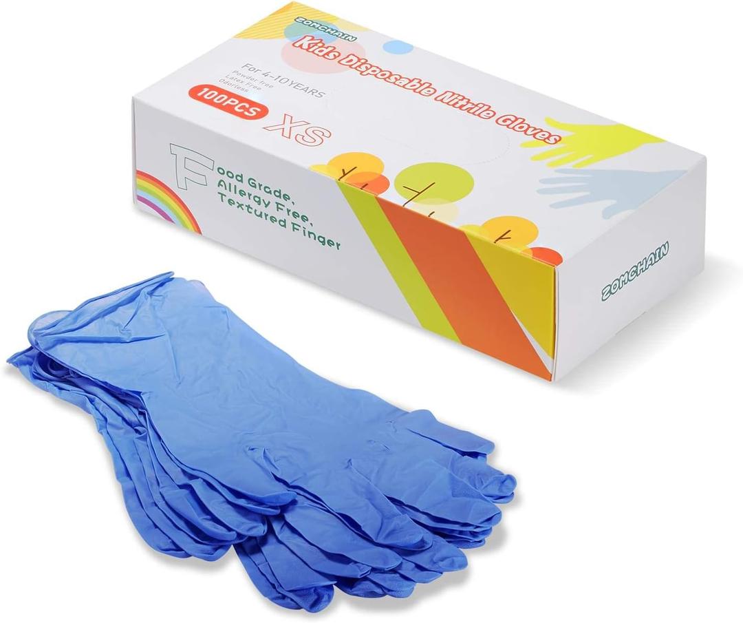 Kids Gloves Disposable, Nitrile Gloves for 4-10 Years - Latex Free, Powder Free - for Kids Festival Preparation, Crafting, Painting, Gardening, Cooking, Cleaning
