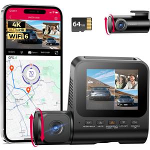 3 Channel 4K Dash Cam, Dash Camera for Cars, 4K+1080P+1080P Front Inside and Rear Triple Car Camera, Built-in WiFi 6 GPS, 24H Parking Mode, WDR Night Vision, Free 64GB Card V630 Dash Cam
