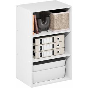 Furinno Basic Book Shelf, 3-Tier Bookshelf, Storage Organizer Bookcase with Open Shelf, 11 x 17 x 26, for Living Room, Bedroom, Home Office, White