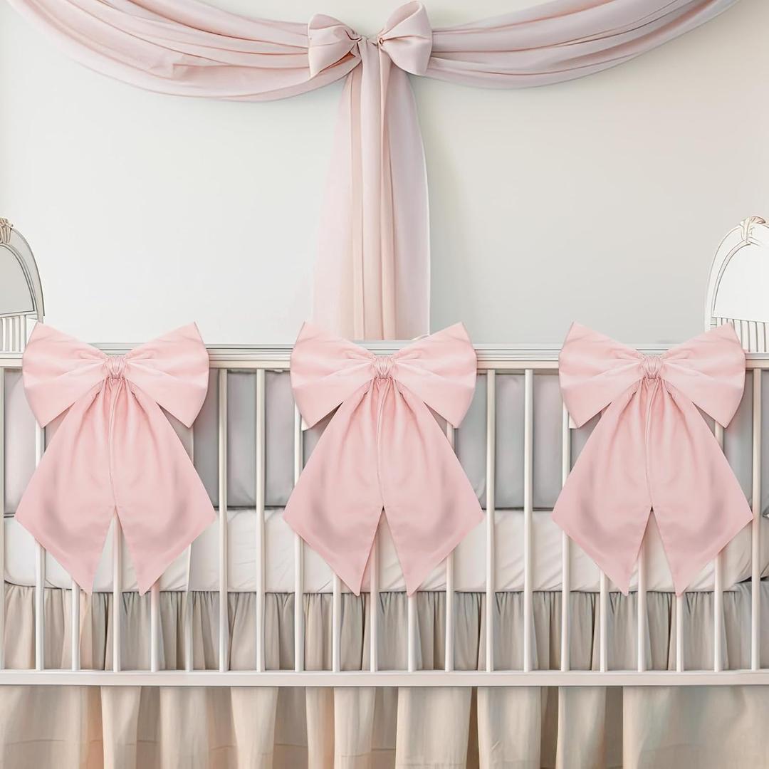 3 Pack Large Pink Bows for Decoration 11 x 23 Inches Big Pink Bow Decor Coquette Party Background for Bachelorette Baby Shower Bridal Shower Wedding