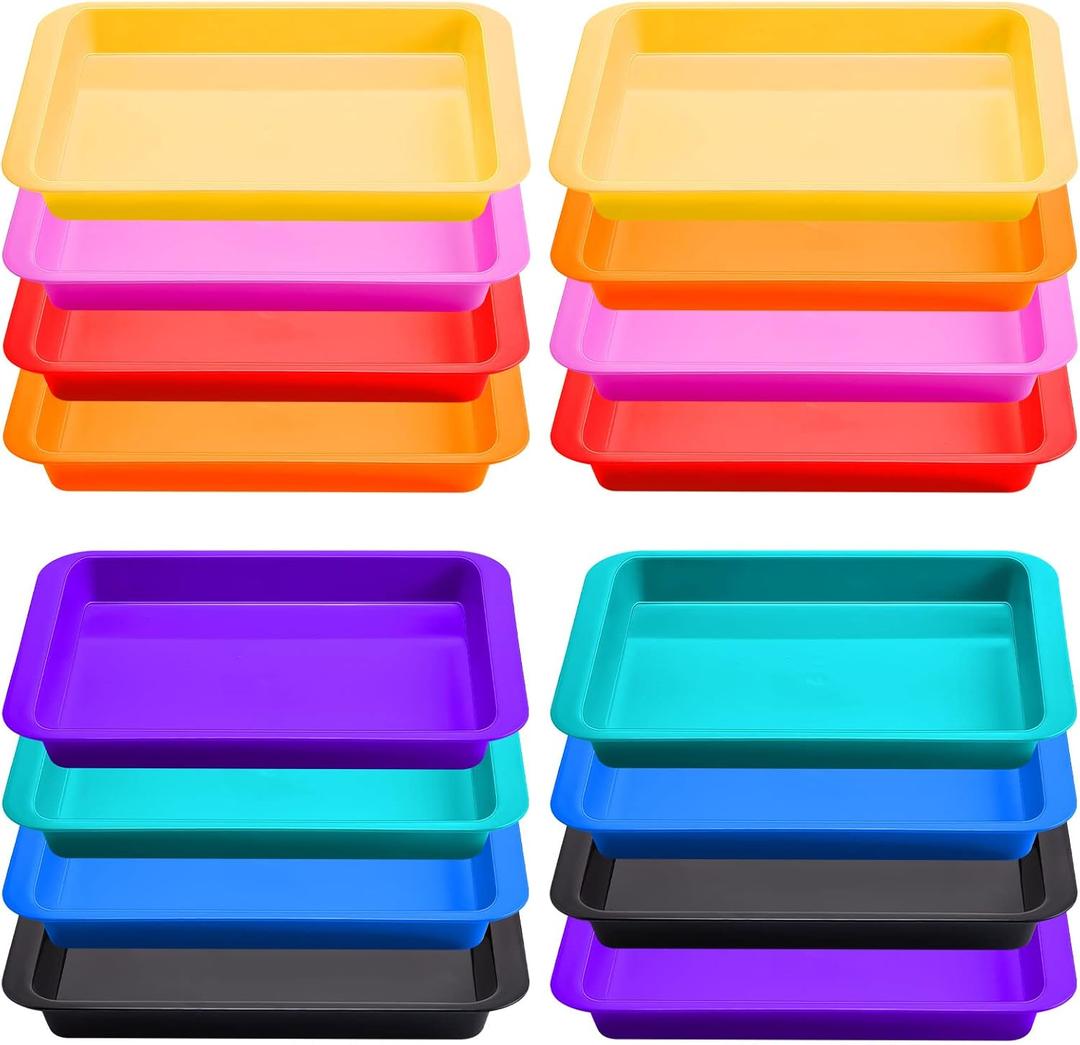 Tatuo 16 Pcs Plastic Art Trays for Kids Large Craft Trays for Classroom 14 x 10 x 2 inch Paper Organizer Stackable Sand Organizer Activity Multicolor for School DIY Project Sand Painting Supplies