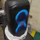 JBL PartyBox Stage 320 - Portable Party Speaker with Telescopic Handle & Wide, Sturdy Wheels, Powerful JBL Pro Sound, Futuristic lightshow, Up to 18 Hours of Play time, Splash Proof (Black)