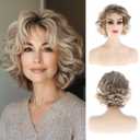 Sallcks Short Curly Wavy Blonde Wig for Women Natural Looking Synthetic Hair Costume Party Wig