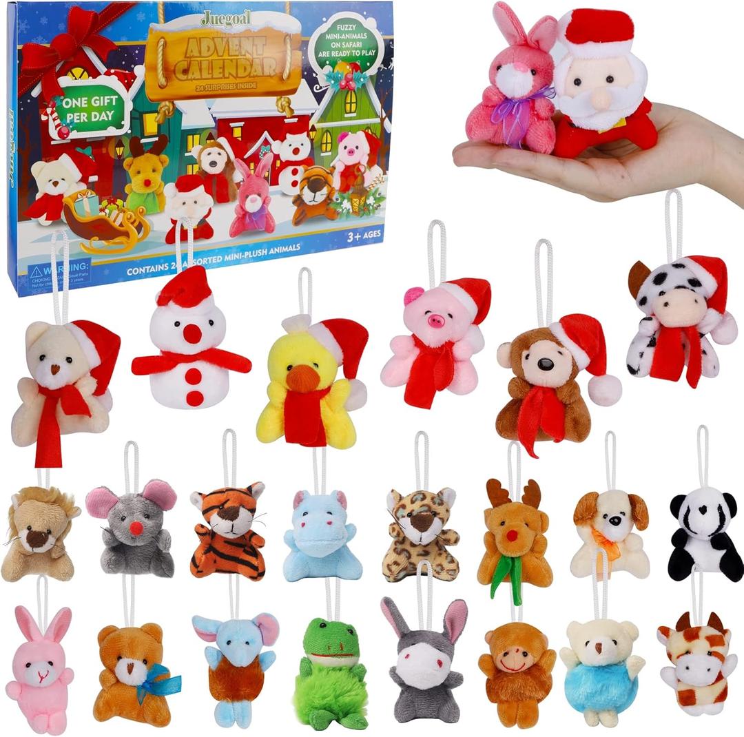 Juegoal Advent Calendar 2024 for Kids, Mini Animal Plush Toy with 24 Different Stuffed Animals, Christmas Countdown Toy Calendars, Stocking Stuffer Toys Party Favors Gifts, Perfect for Boys and girls