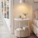 SONGMICS HOME Small Side Table, Round End Table, 2 Tier Nightstand with Basket, U Shaped Steel Legs, Easy Assembly, for Living Room, Bedroom, White and Brown, 1 pack