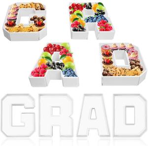 GRAD Charcuterie Fillable Grad Cardboard Letter Snap on Splicing Box White Graduation Themed Fillable Foam Board Candy Snack Trays for Graduate Party Decorations Supplies