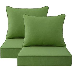 Outdoor Patio Chair Cushions Set, 24" x 24", Set of 2, Water-Repellent, Fade Resistant, Deep Seat Bottom and Back Cushion for Backyard, Couch, Sofa and Patio Furniture, Lawn Green