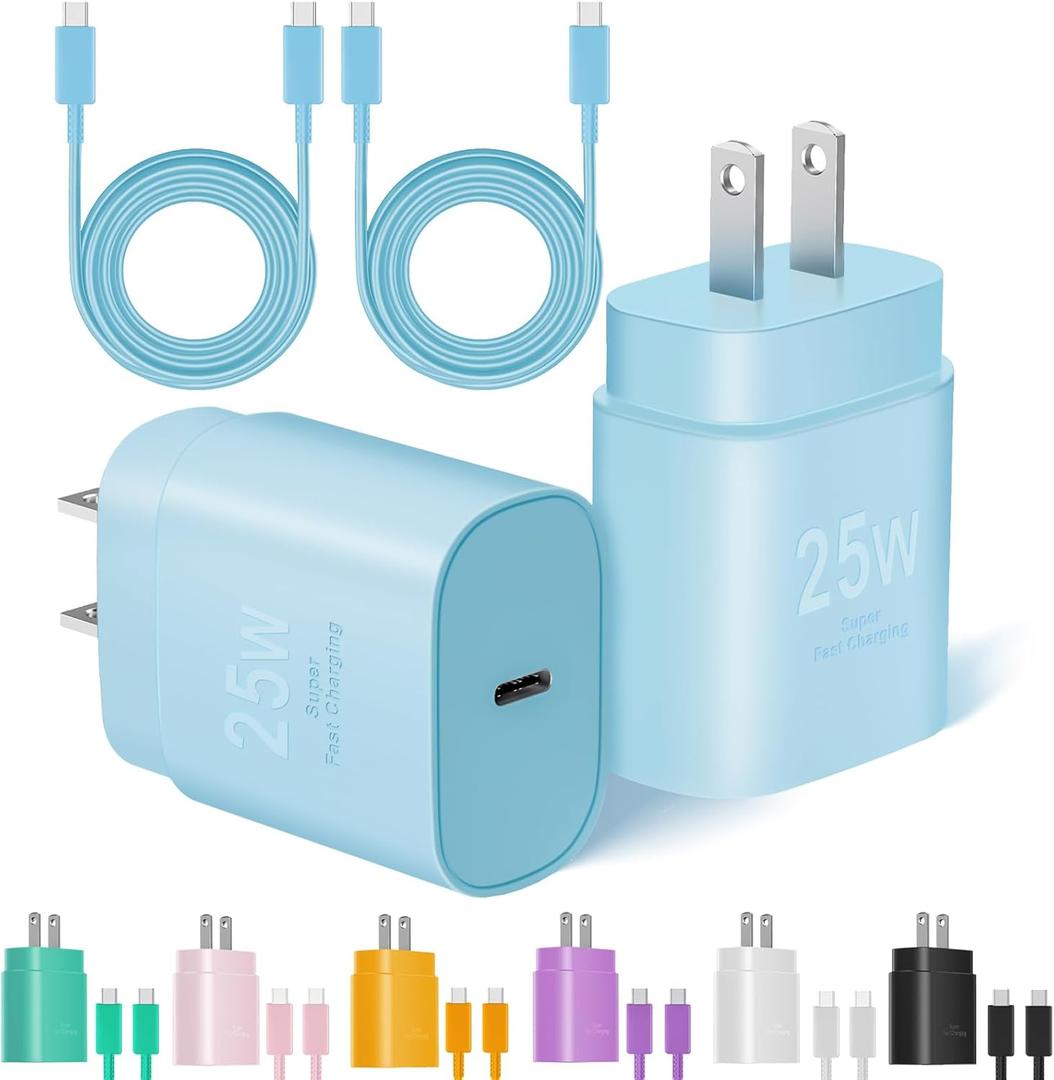 Type C Charger Fast Charging, 2Pack [10FT&6FT] Long USB C Cable with 25W Phone Super Fast Charger Block Compatible with Galaxy S25/S24/Plus/Ultra,iPhone 15/16/17/Air/Plus/Pro Max (Blue)