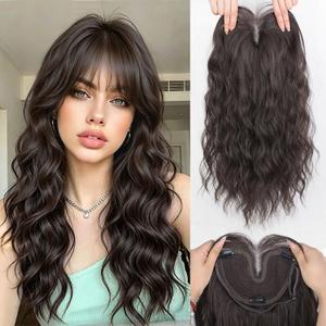 Hair Toppers for Women,360 Hand-Knitted Breathable Toppers Hair Pieces for Thinning Hair, Clip Wavy Lightweight Wiglets with Bangs(20Inch, Chocolat Brown)