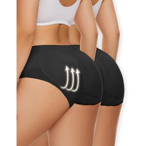 Zimi Collection 2pack Butt Lifter Panties Underwear for Women with Removable Pads Seamless Booty Pads Hip Enhancer Panty Black+Black M