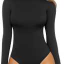 MANGOPOP Women's Mock Turtle Neck Long Sleeve Tops Bodysuit Jumpsuit, M