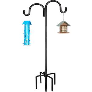 Kingsyard Adjustable Double Shepherds Hook for Outdoor - 92" Heavy Duty Bird Feeder Pole w/ 5-Prong Base, Hummingbird Feeder Stand for Garden, Plant Baskets, Solar Light Lantern