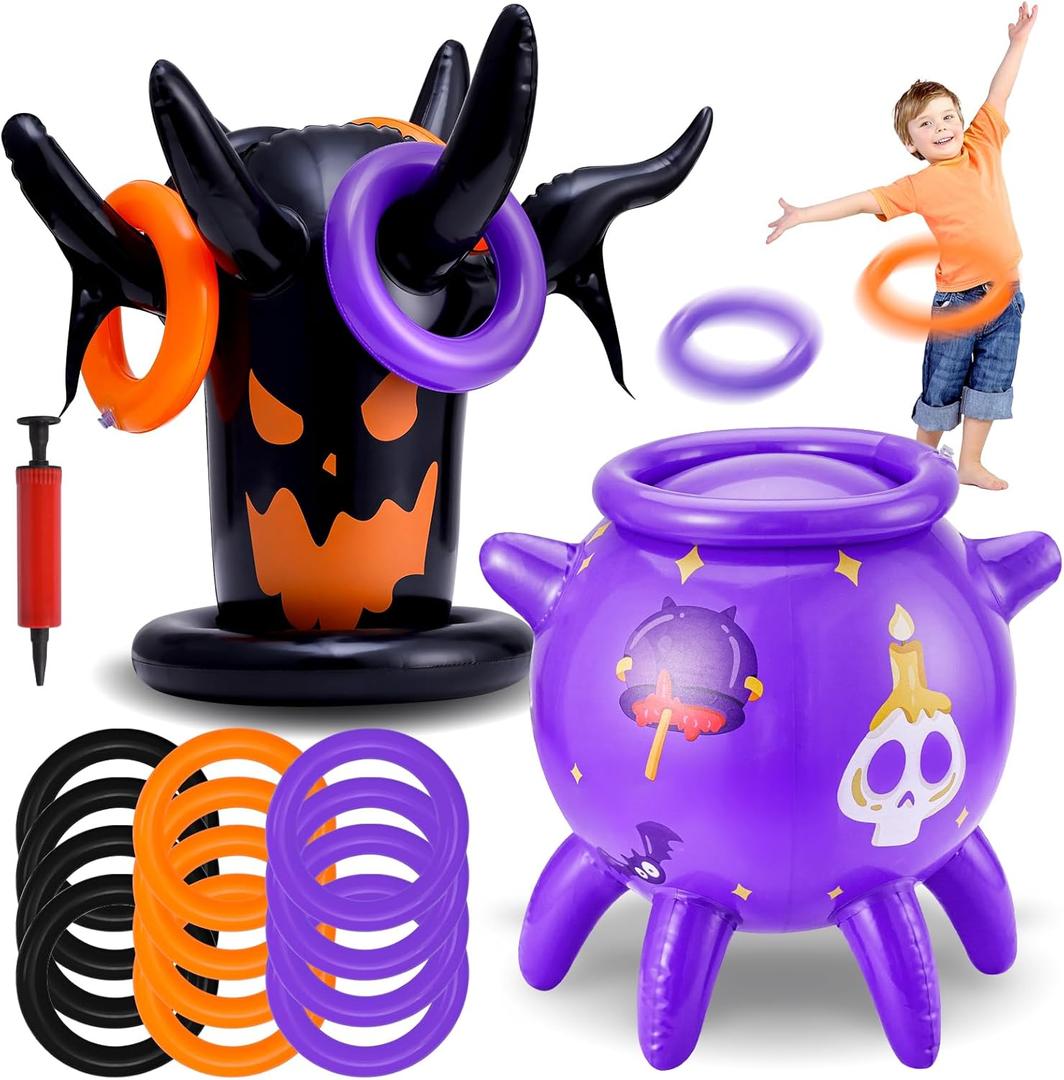 Halloween Ring Toss Game Inflatable Spooky Tree Witch Toss Game for Kids Halloween Party Favors Supplies Indoors Outdoors Great Holiday Party toss Game Indoor and Outdoor Game