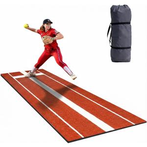 2026 New Softball Pitching Mat - Pro Anti-Slip TPR-Rubber Bottom, Inlaid 24x6 inch Pitching Rubber, Anti-Fading Eco-Friendly Turf, Included Portable Storage Bag, Indoor and Outdoor Training, 10' x 3'