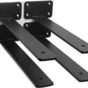 4 Pack - 10 inch Black Hidden L Shelf Bracket (1/5 Inch Thicked) Iron Floating Shelf Brackets Rustic Industrial Metal Brackets for Shelf Support