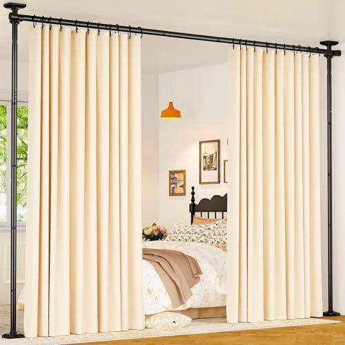 Goovilla Room Divider for Room Separation, Tension Curtain Rods No Drilling, 4-10ft(H) 28-70inch(W) Adjustable Temporary Privacy Wall Divider, Heavy Duty Freestanding Space Partition Separator, Black