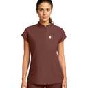 Medical Scrub Tops for Women - Mandarin Collar, Relaxed Fit, 4-Pocket Design, Shirttail Hem, Soft Stretch Scrub Shirts and Pants Brown Medium