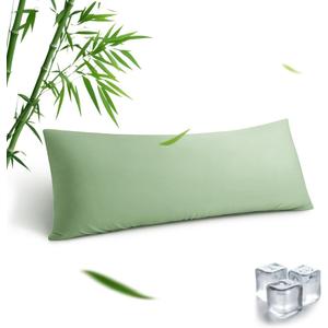 Body Pillowcase, Cooling Viscose from Bamboo Pillow Cover with Zipper Closure, Soft Moisture-Wicking for Hot Sleepers, Hair and Skin-Friendly, Green, 1 Pack