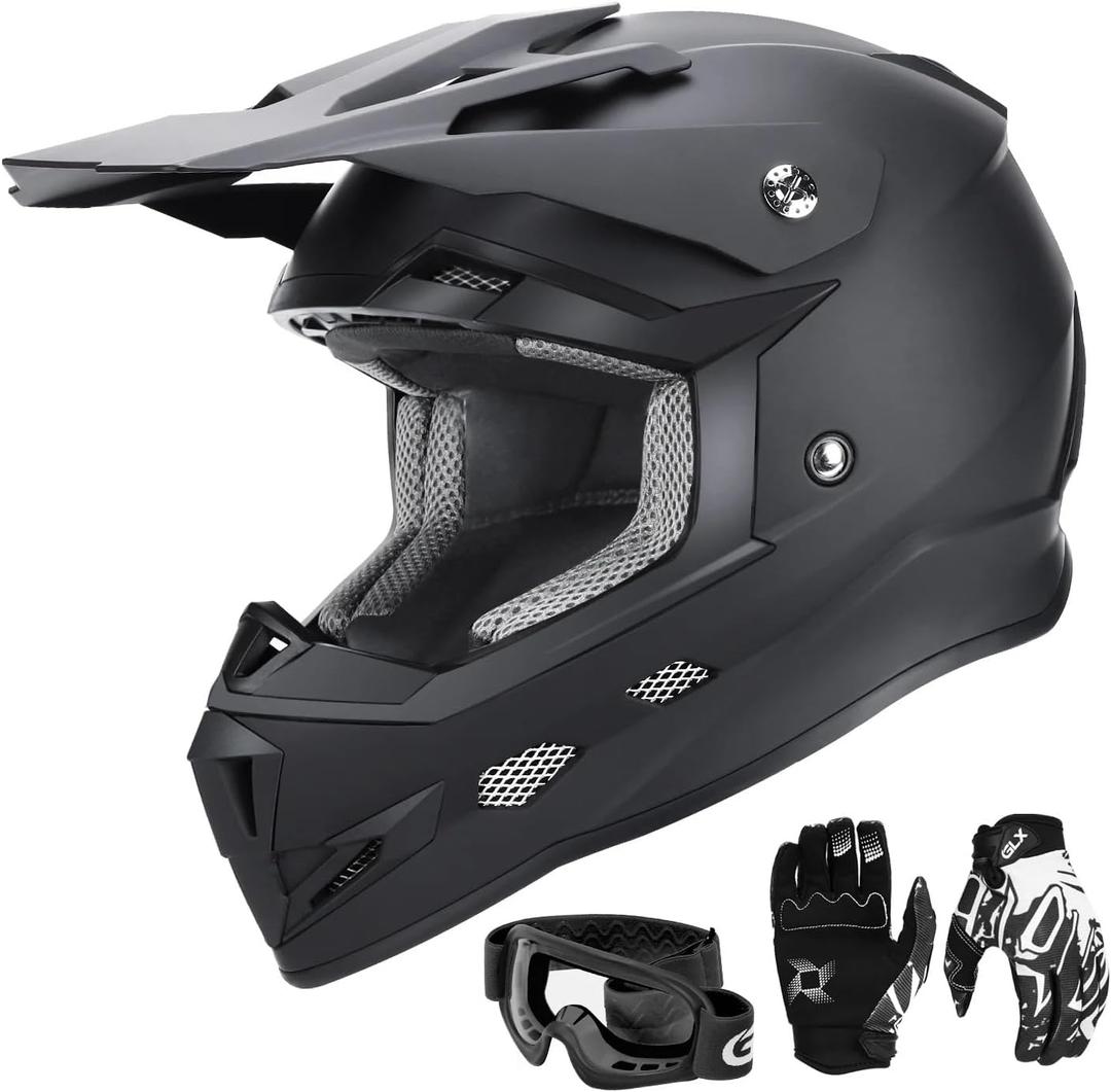 GLX GX623 Youth ATV/Dirt Bike Helmet Combo - Camo, Small - DOT (Large, Matte Black)