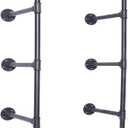 Diwhy DIY Industrial Black Pipe Bookshelf Wall Ceiling Mounted Open Bookshelf Parts Bracket Kit DIY Project (2 pcs 5 Tier Pipe Shelf Hardware only)