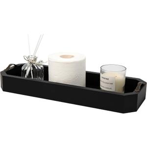 Rustic Stone Gray Wooden Toilet Tank Bathroom Storage Tray Antique Brass Metal Handles Vintage Wood Countertop Vanity Organizer Rectangular Toiletries Tissue Fragrances Caddy Dresser Home