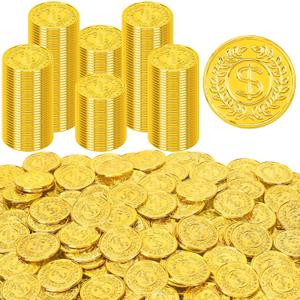 120 PCS Gold Coins, 1.4 in Plastic Gold Coins, 0.08 in Thick Fake Coins Pirate Coins Tokens Play Coins for Kids, Pirate Treasure Classroom Reward Adventure Theme Party Supplies for Pirate Party