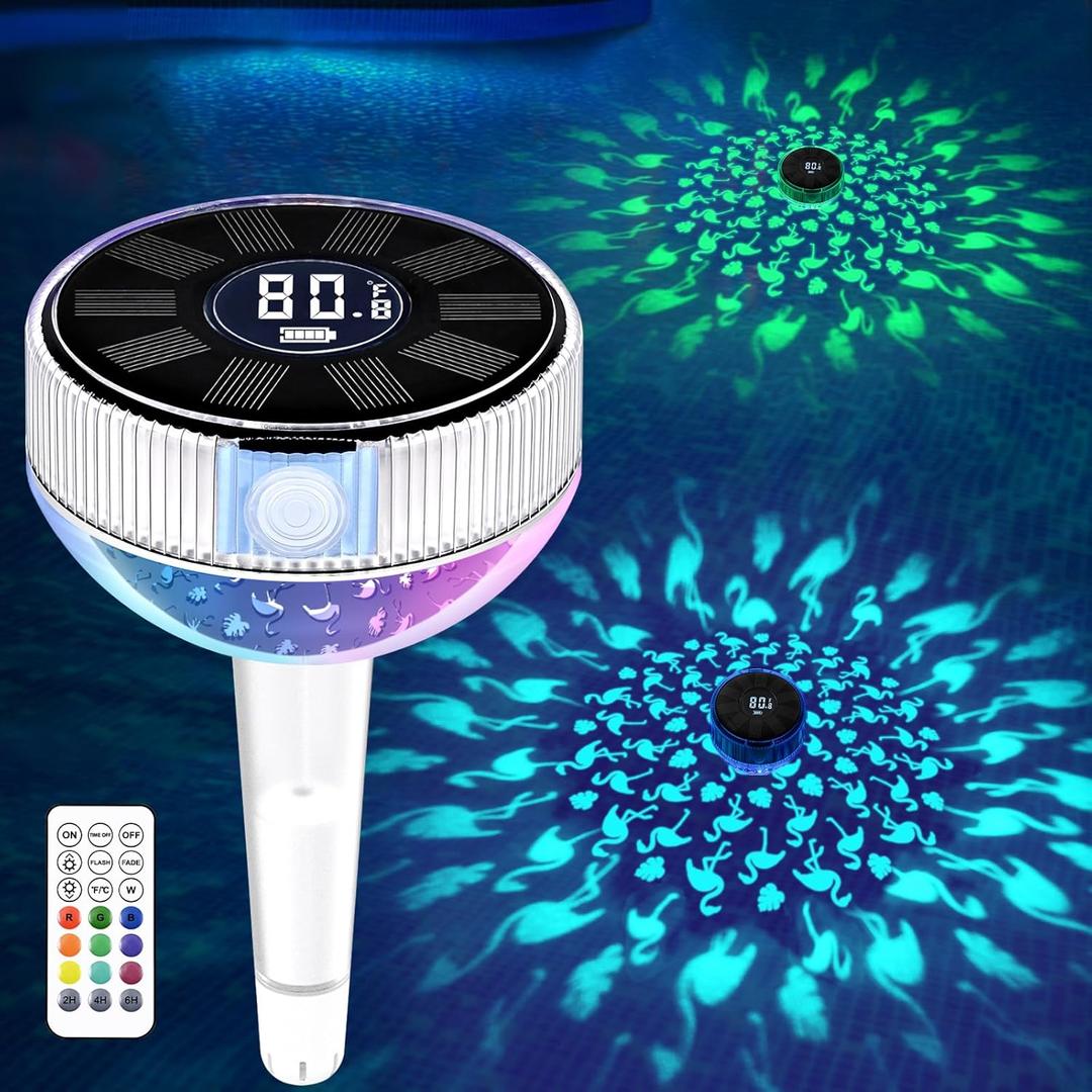 Likiyol 2025 New Solar Digital Pool Thermometer Floating Easy Read with Light Show & Remote, Pool Temperature Thermometer IP68 Waterproof for Pools Ponds Hot Tubs