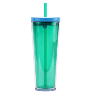 24oz Tumbler with Lid and Straw, Leak Proof and Double Wall Insulated Reusable Plastic Cups,Travel Reusable Iced Coffee Cup (1, Green)
