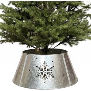 WKHOMEDECO 15.5" Galvanized Christmas Tree Collar, Snowflake Diecut Metal Christmas Tree Collars for Artificial Trees, Beautiful Tree Collar for Pencil Tree Decorates Your Home for The Holidays