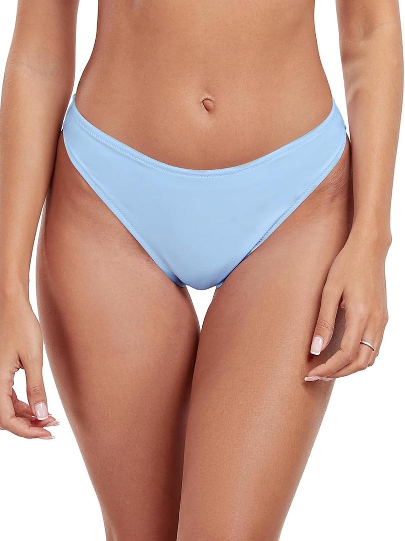 RELLECIGA Women's Sea Blue Mid Waisted High Cut Bikini Bottoms Size Small
