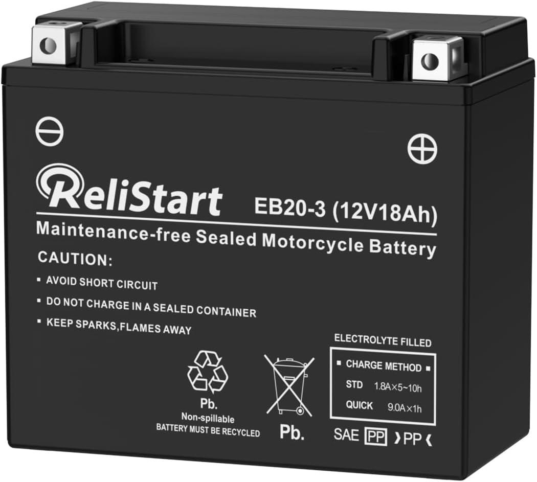 Motorcycle Battery YTX20HL, EB20-3, 12V 18Ah, 250 CCA, Powersport Replacement Batteries, AGM Maintenance Free Battery for Bike ATV Scooter