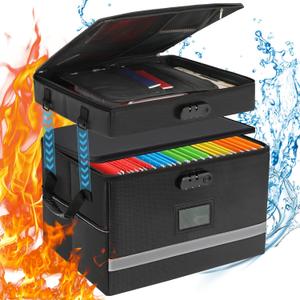 2 Layer File Box with Lock, Portable Document Organizer Box with Handle, Fireproof File Box for Home Office, Legal File Organizer Storage