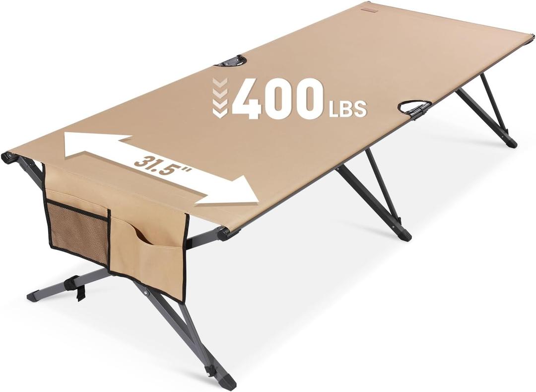 Heavy Duty Camping Cot for Adults, 31.5'' Wide Folding Cot Supports 400LBS, X-Large